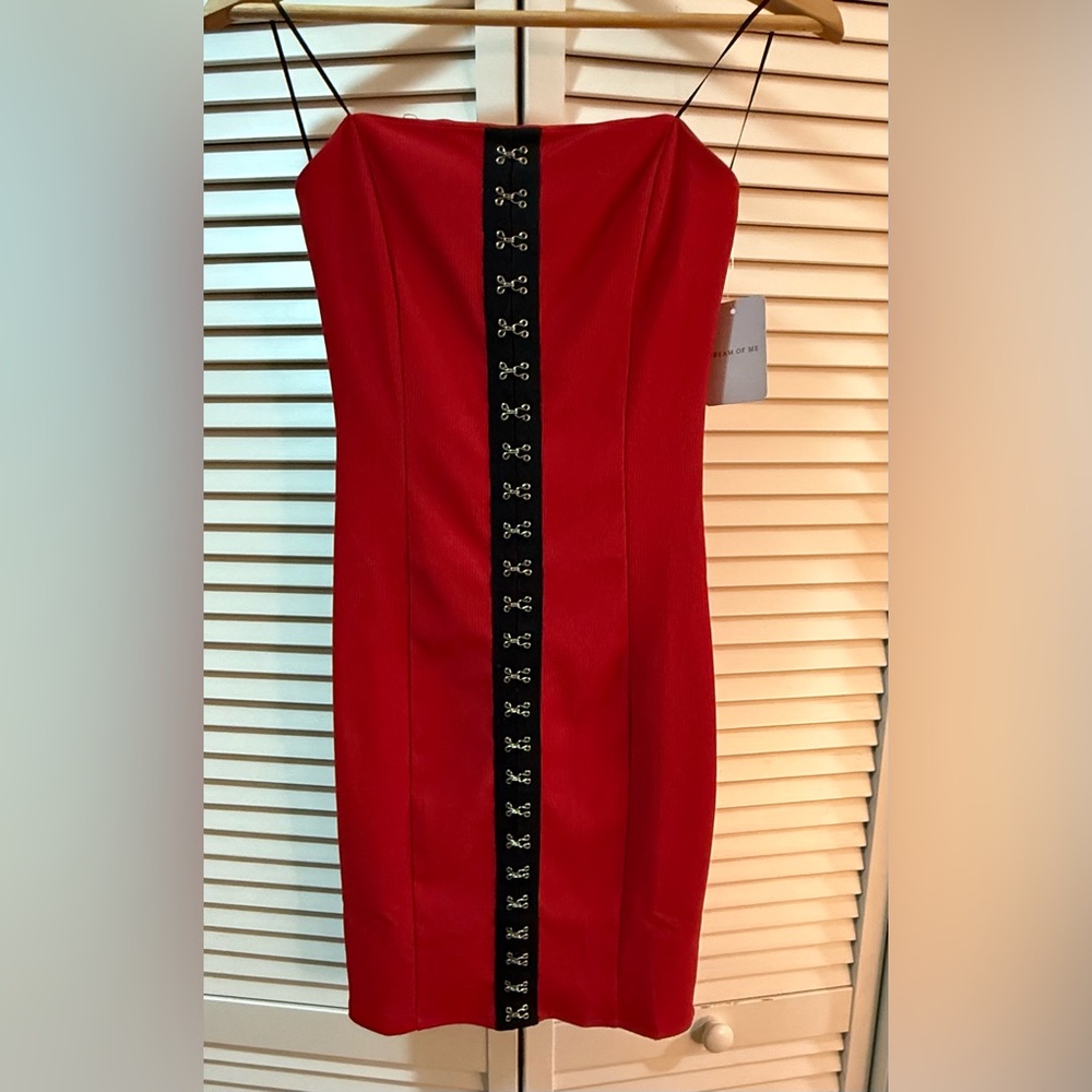 Elegant Red Dress with Black Accents